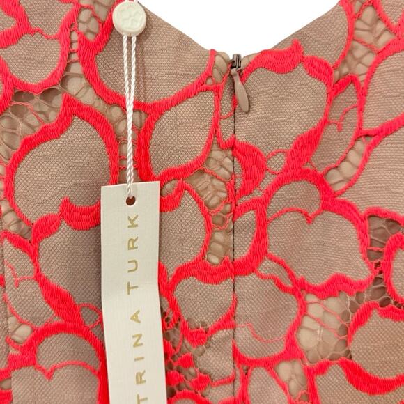 Trina Turk Kruze Tan Pink Sleeveless Floral Lace Hi-Lo Sheath Dress Sz 8 NEW Tag - Picture 12 of 14